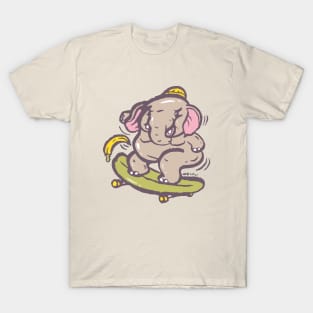 Asian elephant playing surf skate with banana T-Shirt